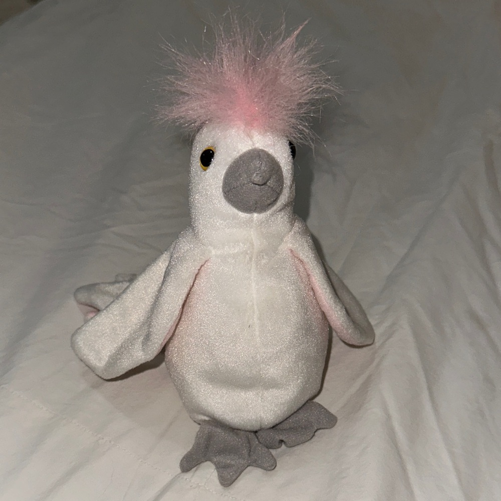 Plush Bird Toy with Pink and Gray Accents